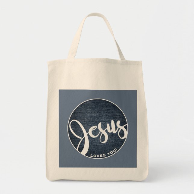 Jésus vous aime Sac fourre-tout Denim bleu (Devant)