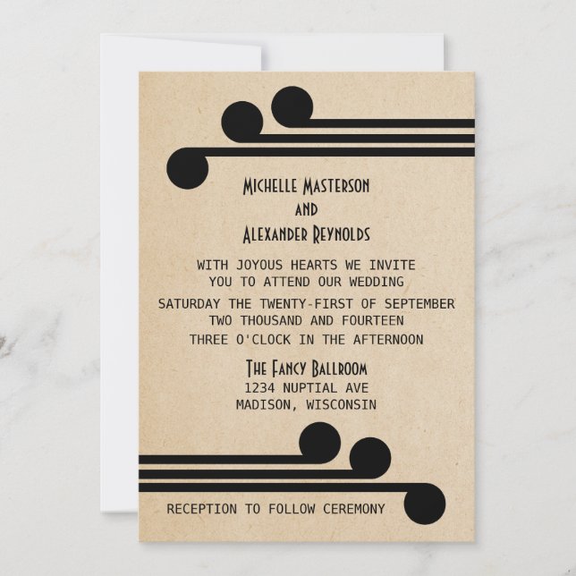 Jet Black Deco Chic Wedding Invitation (Devant)