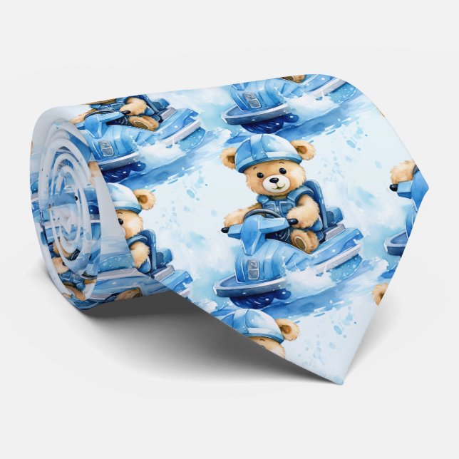 Jet Ski Blue Teddy Bear Cravate (Roulé)