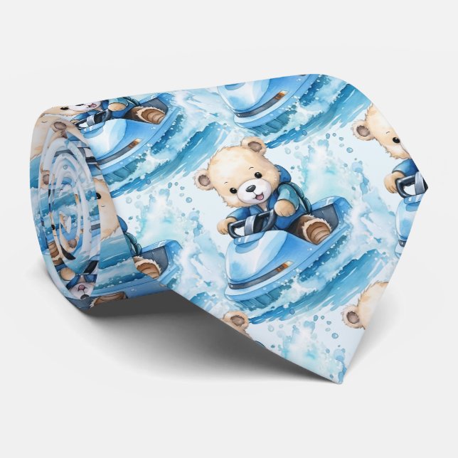 Jet Ski Blue Teddy Bear Cravate (Roulé)