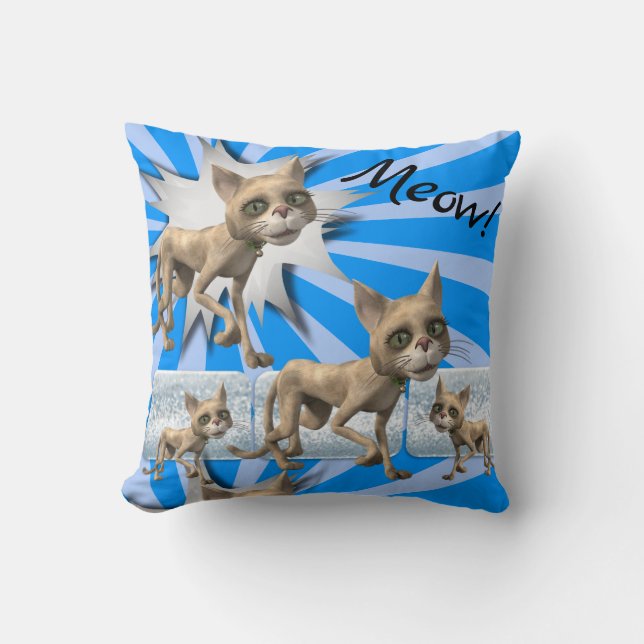 Jeté de Coussin Miaou ! Chats Rayure Bleue (Recto)