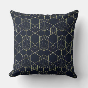 Jeter des coussins - Art Déco Or et Bleu foncé