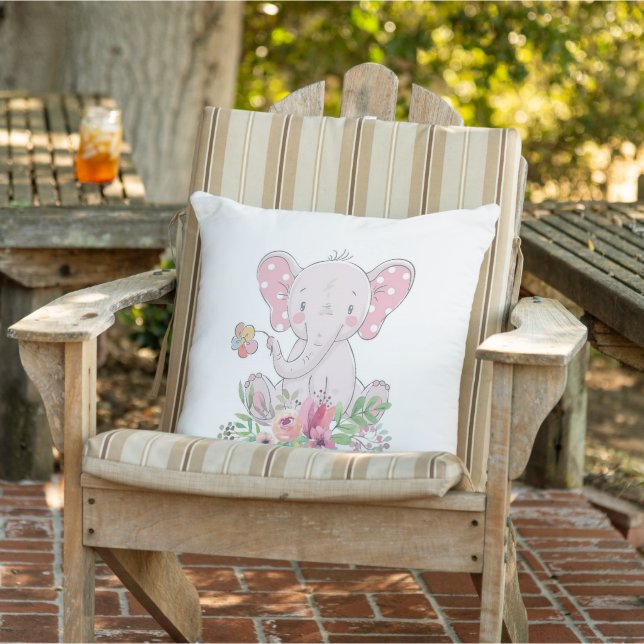 Jeter Oreiller Eléphant Floral Rose (Chaise)