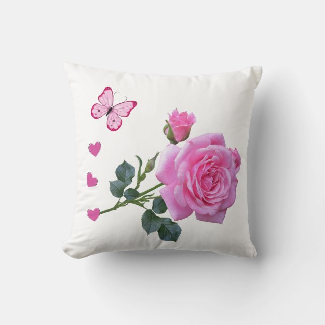 Jeter Oreiller Rose Rose Rose Floral Coeurs papill (Recto)