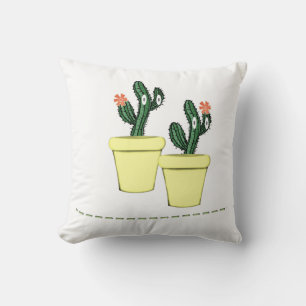 Jeter Oreiller Vert Cactus Jaune Pot Floral