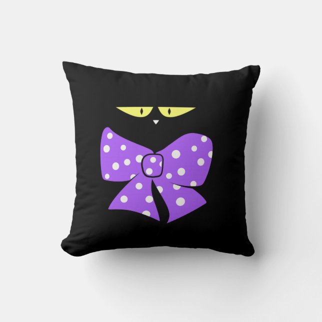 Jetez des oreillers Chat noir Violet Bow Polk un p (Recto)