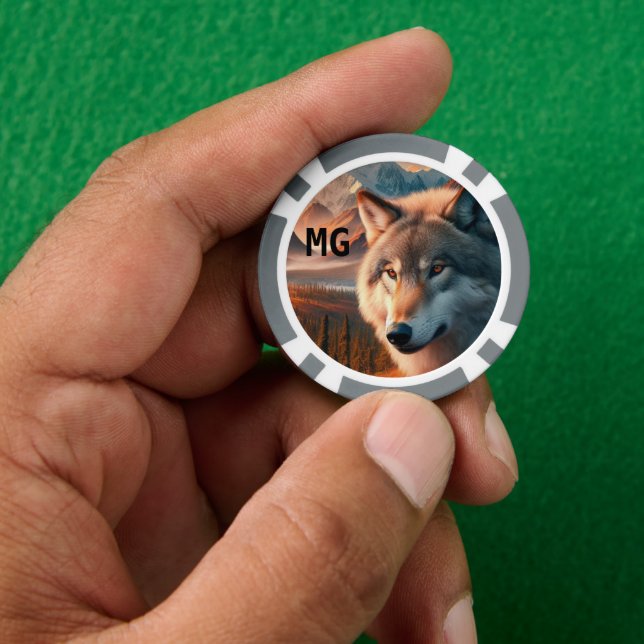Jeton de poker Loup aquarelle Monogramme (main)