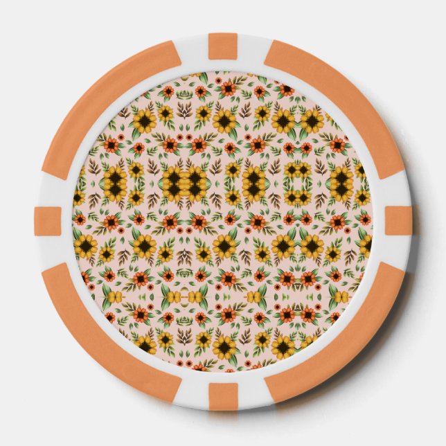 Jeton de poker rond avec une florale complexe (Recto)