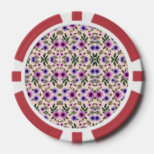 Jeton de poker rouge avec motif floral 