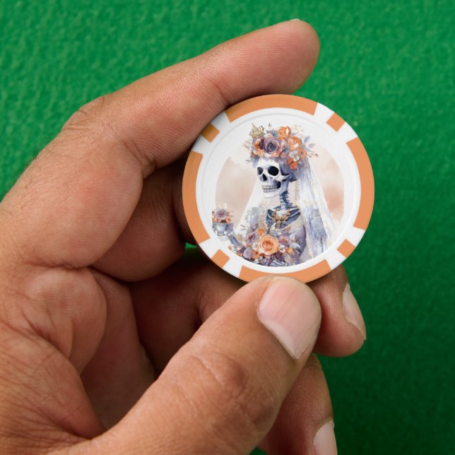 Jeton de poker squelette d'Halloween effrayant (main)