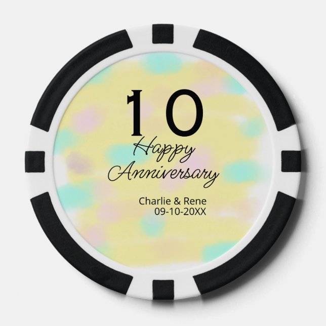 Jetons De Poker 10 ans de mariage jaune pastel nom rétro bo (Recto)