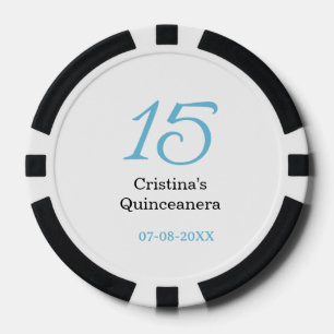 Jetons De Poker 15e anniversaire de quinceanera bleu noir lettre n