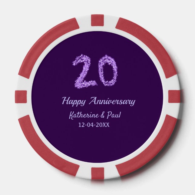 Jetons De Poker 20e heureux anniversaire ajouter nom du couple dat (Recto)