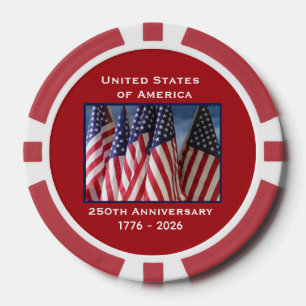 Jetons De Poker 250e anniversaire USA Patriotic Flags Premium Red