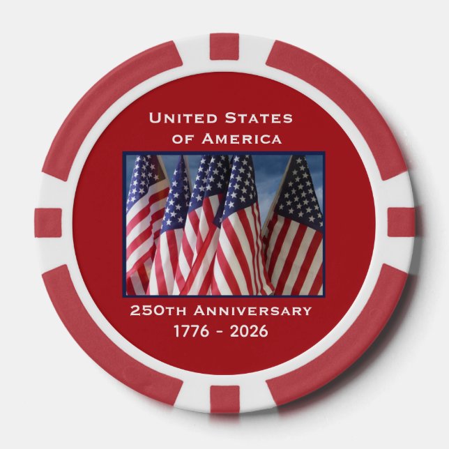 Jetons De Poker 250e anniversaire USA Patriotic Flags Premium Red (Recto)