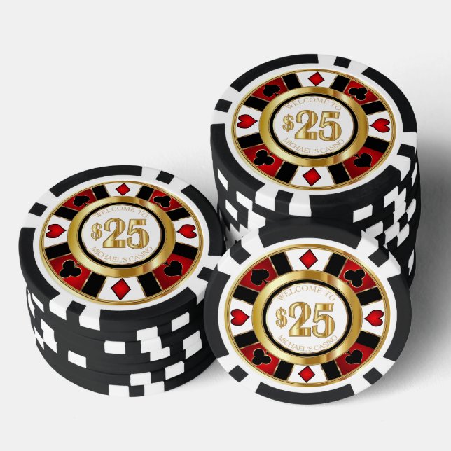 Jetons De Poker 25 $ Casino Poker Chip Las Vegas - Rouge/Blanc (Empiler)