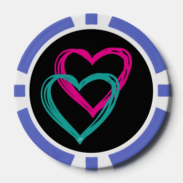 Jetons De Poker "2 Coeurs" Clay Poker Chips, (Recto)