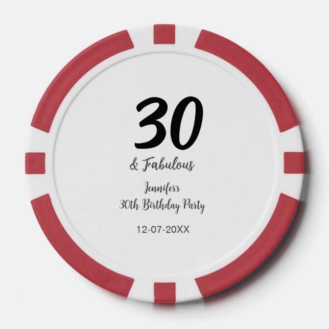 Jetons De Poker 30e anniversaire ajouter nom date année noir (Recto)