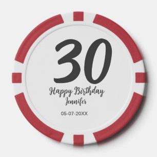 Jetons De Poker 30e anniversaire ajouter nom date année noir modèl
