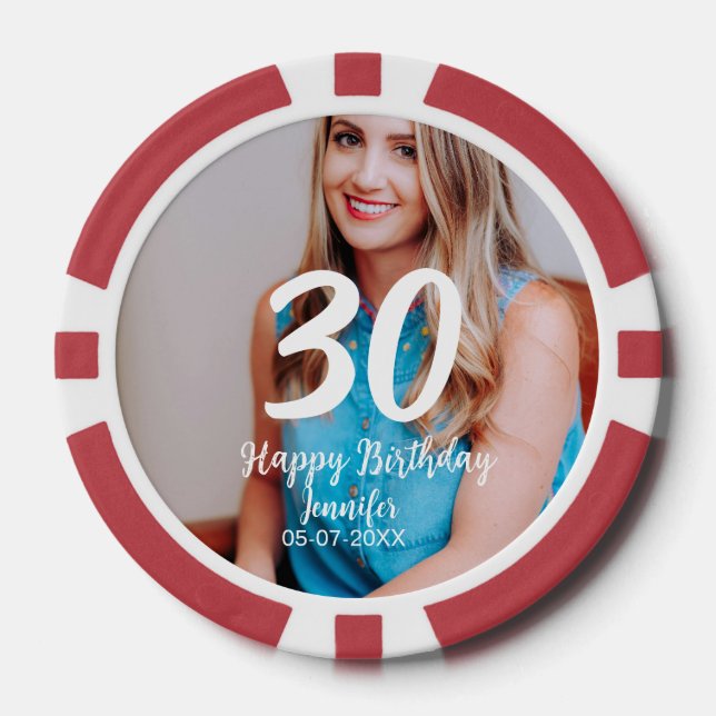 Jetons De Poker 30e anniversaire ajouter nom date année photo blan (Recto)