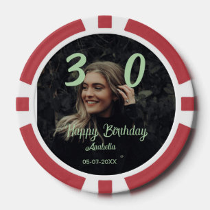Jetons De Poker 30e anniversaire ajouter nom date année vert paste