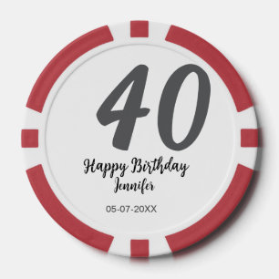 Jetons De Poker 40e anniversaire ajouter nom date année noire modè