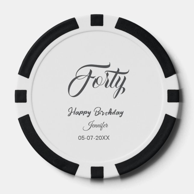 Jetons De Poker 40e lettre d'anniversaire nom date année gris  (Recto)