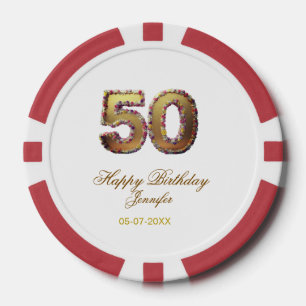 Jetons De Poker 50e anniversaire ajouter nom date année or floral 