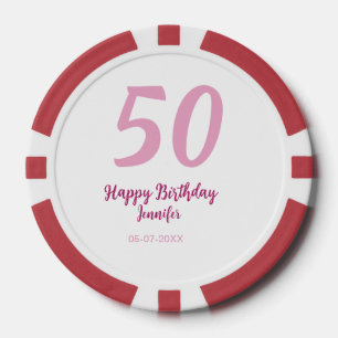 Jetons De Poker 50e anniversaire ajouter nom date année rose rouge