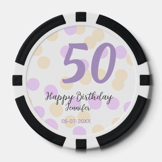 Jetons De Poker 50e anniversaire ajouter nom date violet orange po (Recto)