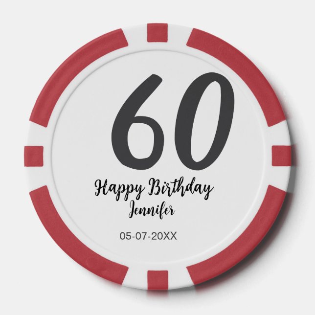 Jetons De Poker 60e anniversaire ajouter nom date année noire modè (Recto)