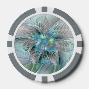 Jetons De Poker Abstrait Bleu Vert Papillon Imaginaire Fractal Art