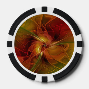 Jetons De Poker Abstrait Rouge Orange Brown Vert Fractal Art Flowe