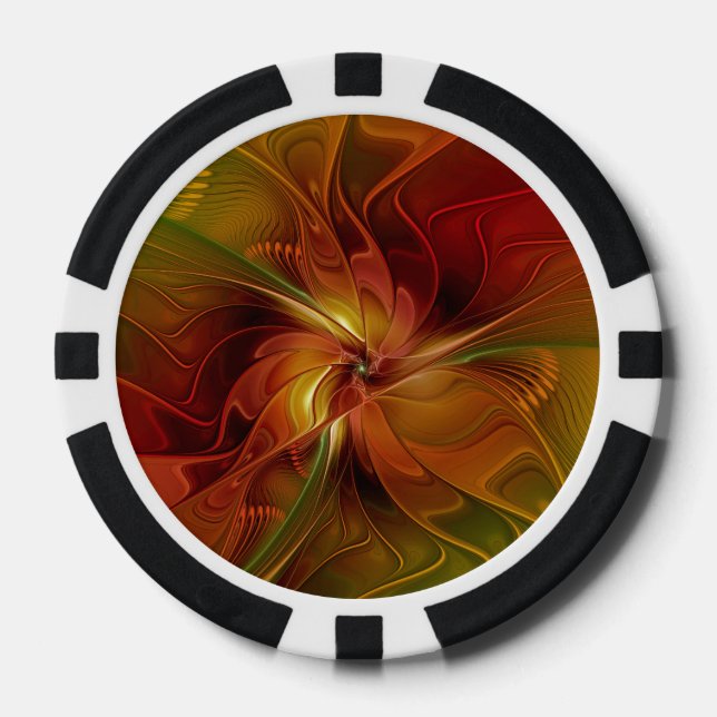 Jetons De Poker Abstrait Rouge Orange Brown Vert Fractal Art Flowe (Recto)