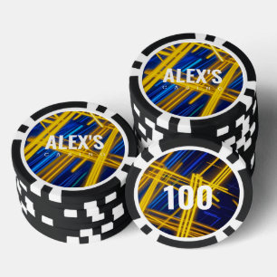 Jetons De Poker Abstrait Technologique Chaotique Jaune Cyan Lumine