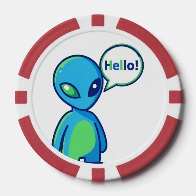 Jetons De Poker Alien bleu mignon disant bonjour (Recto)