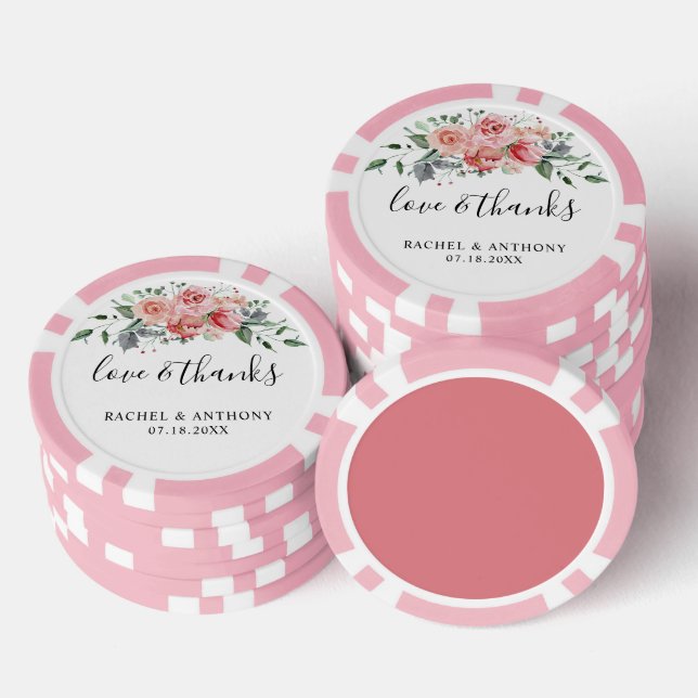 Jetons De Poker Amour et Merci Mariage Personnalisé Rose Floral Bo (Empiler)