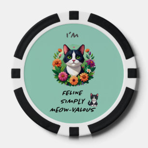 Jetons De Poker Amoureux des chats floral Chat Tuxedo 