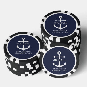 Jetons De Poker Ancre Bleue marine Nautique Groomsmen personnalisé