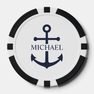 Jetons De Poker Ancre bleue marine Nom personnalisé