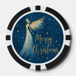 Jetons De Poker Ange de Noël doré sur fond bleu marine étoilé