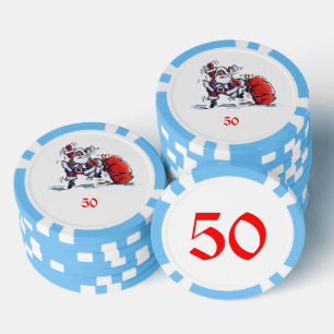 Jetons De Poker Angry Père Noël bleu clair 50 puce de poker rayé