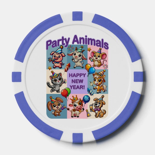 Jetons De Poker Animaux de fête "Bonne année" (Recto)