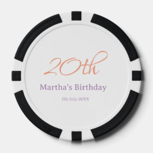 Jetons De Poker anniversaire 20 ans vert violet nom simple mode te