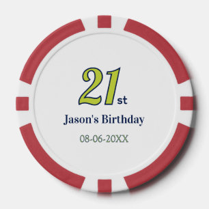 Jetons De Poker anniversaire 21 ans nom lettre gras jaune bleu ver