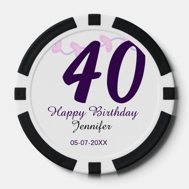 Jetons De Poker anniversaire 40 ans ajouter nom date année épingle (Recto)