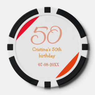 Jetons De Poker Anniversaire 50 ans orange rouge ajouter nom date
