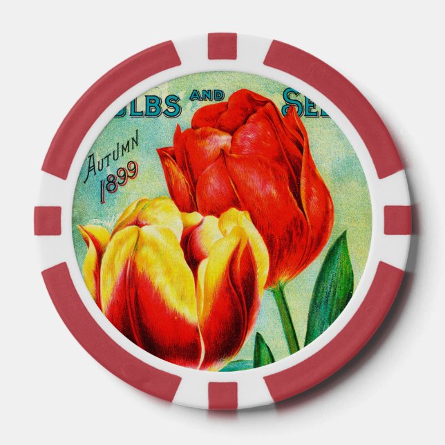 Jetons De Poker Annonce Jardin Antique, Tulipes Rouges Jaunes (Recto)