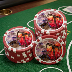 Jetons De Poker Aquarelle de pompe à huile du Texas avec l'art du 