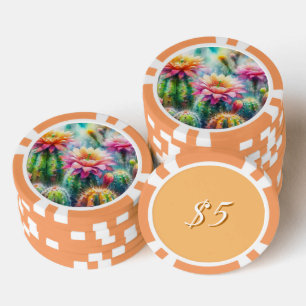 Jetons De Poker Aquarelle Flower Cactus Succulents